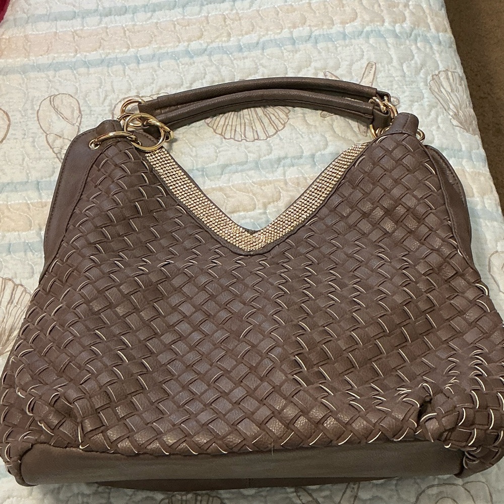 LaTique Women’s Hobo Faux Leather Woven Purse Stone Color Sparkle Design